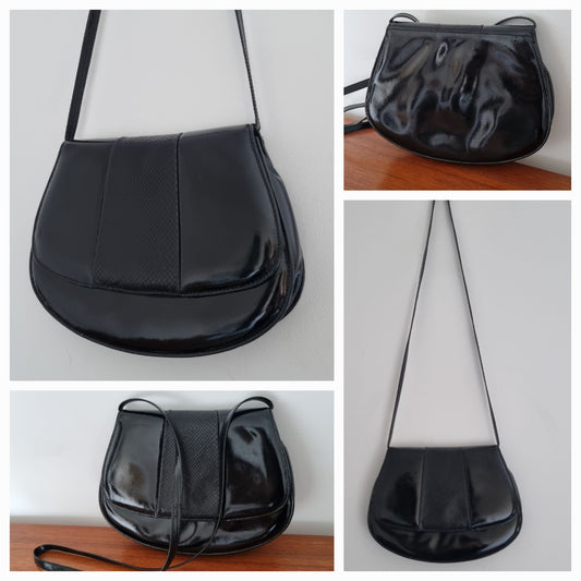 Vintage Black Patent Shoulder Evening Handbag