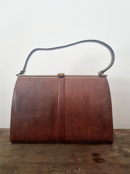 Brown Lizard Skin Made in England Handbag. 'A Swallow Model' by Lightstone Hubbard. Flawless Condition.