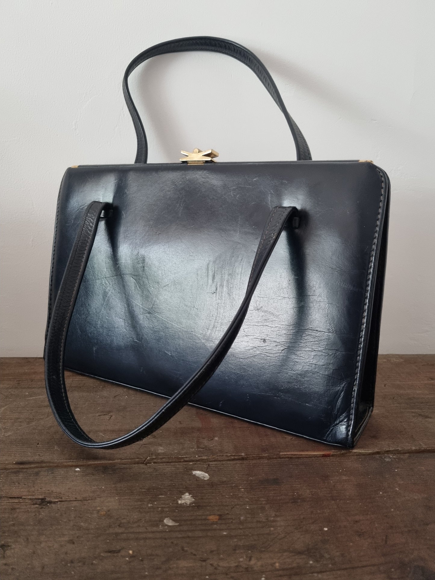 Navy Blue Ackery Handbag. Made in England. Like New Condition.