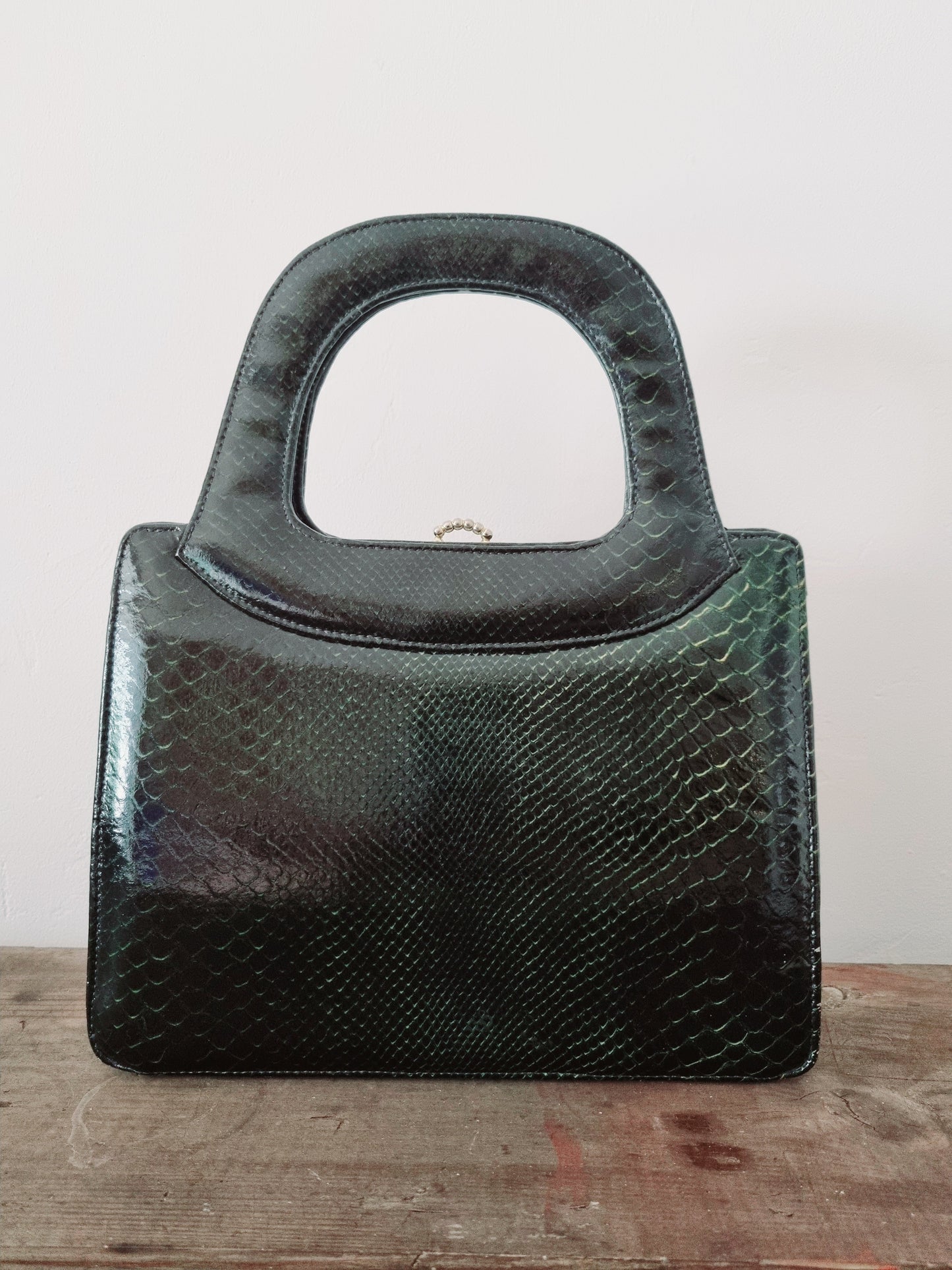 Green Snakeskin Le Soir Handbag. Made in England. Like New Condition