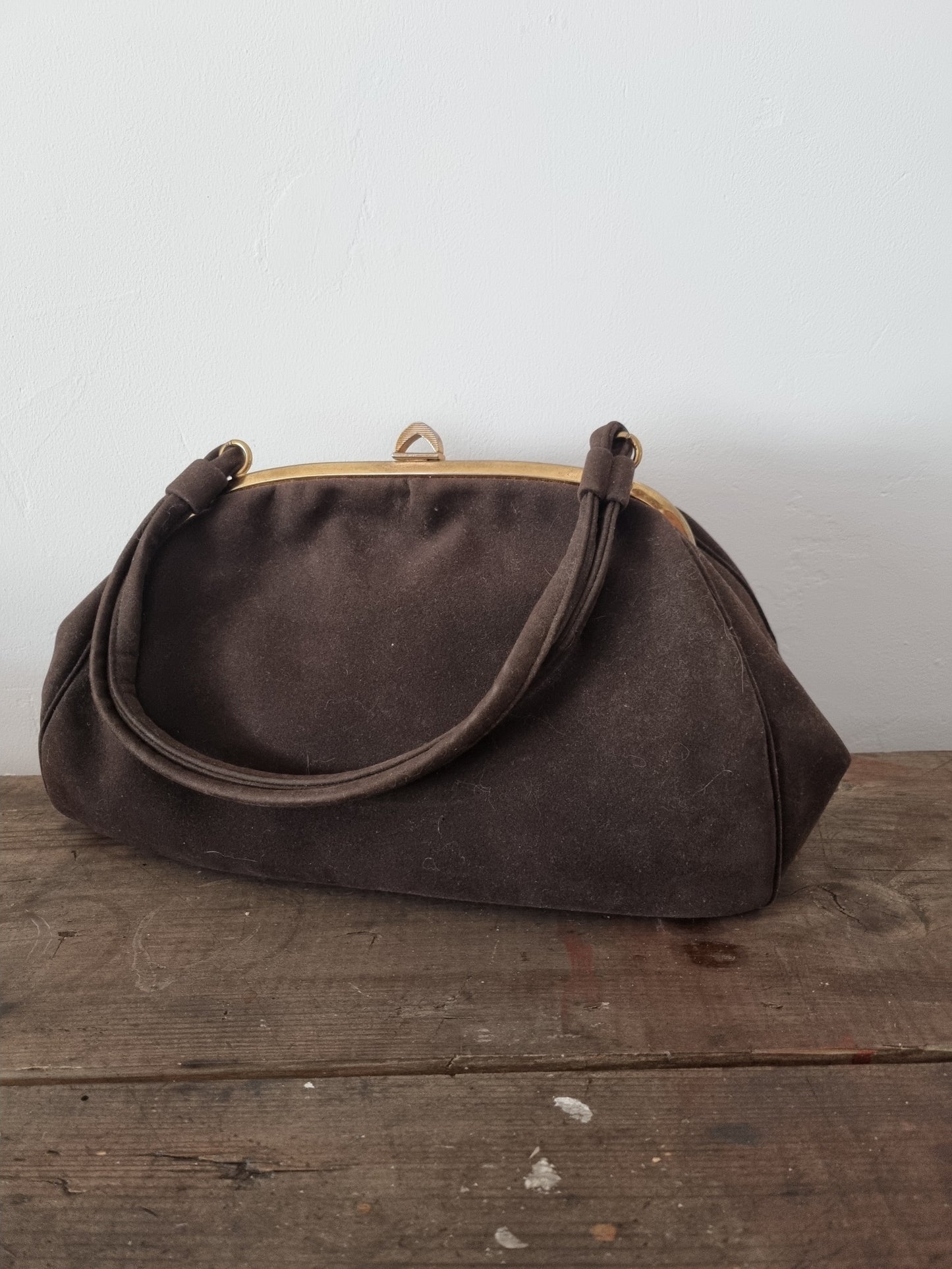 1940s Brown Suede Handbag with Purse. Made in England.