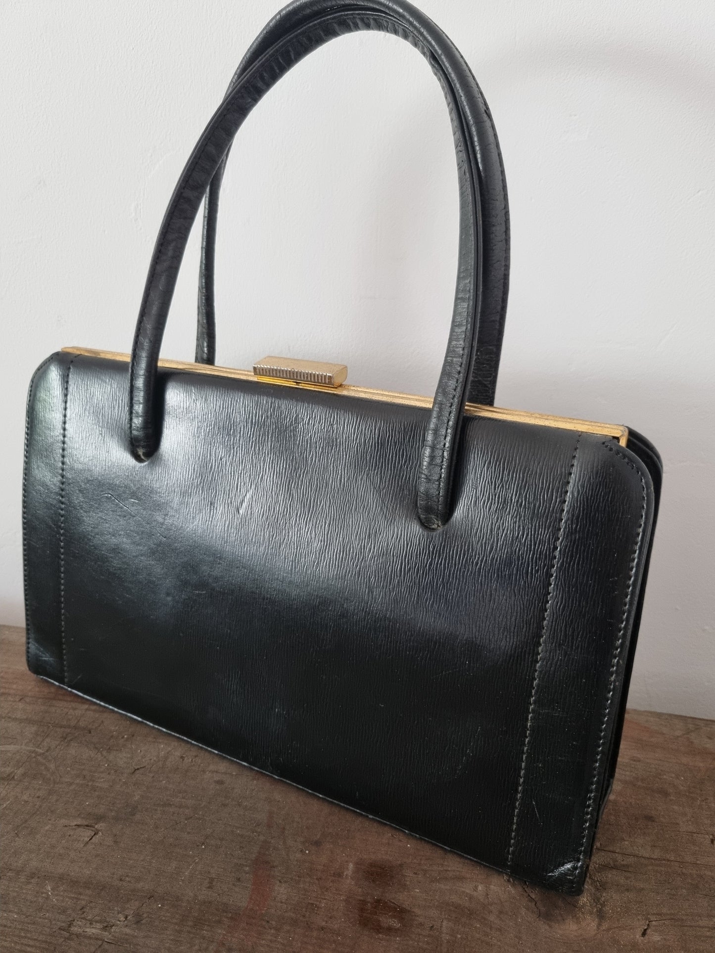 Black Leather Handbag. Made in England.