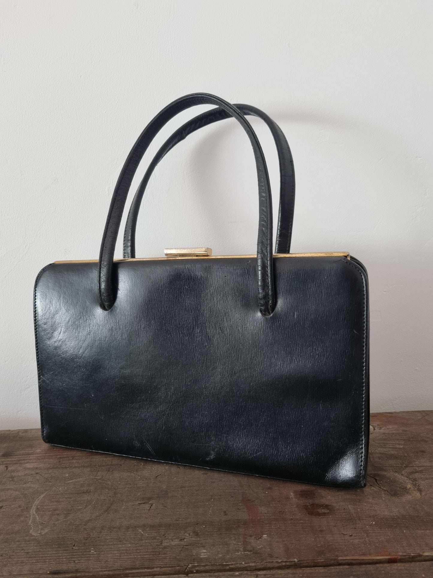 Black Leather Handbag. Made in England.