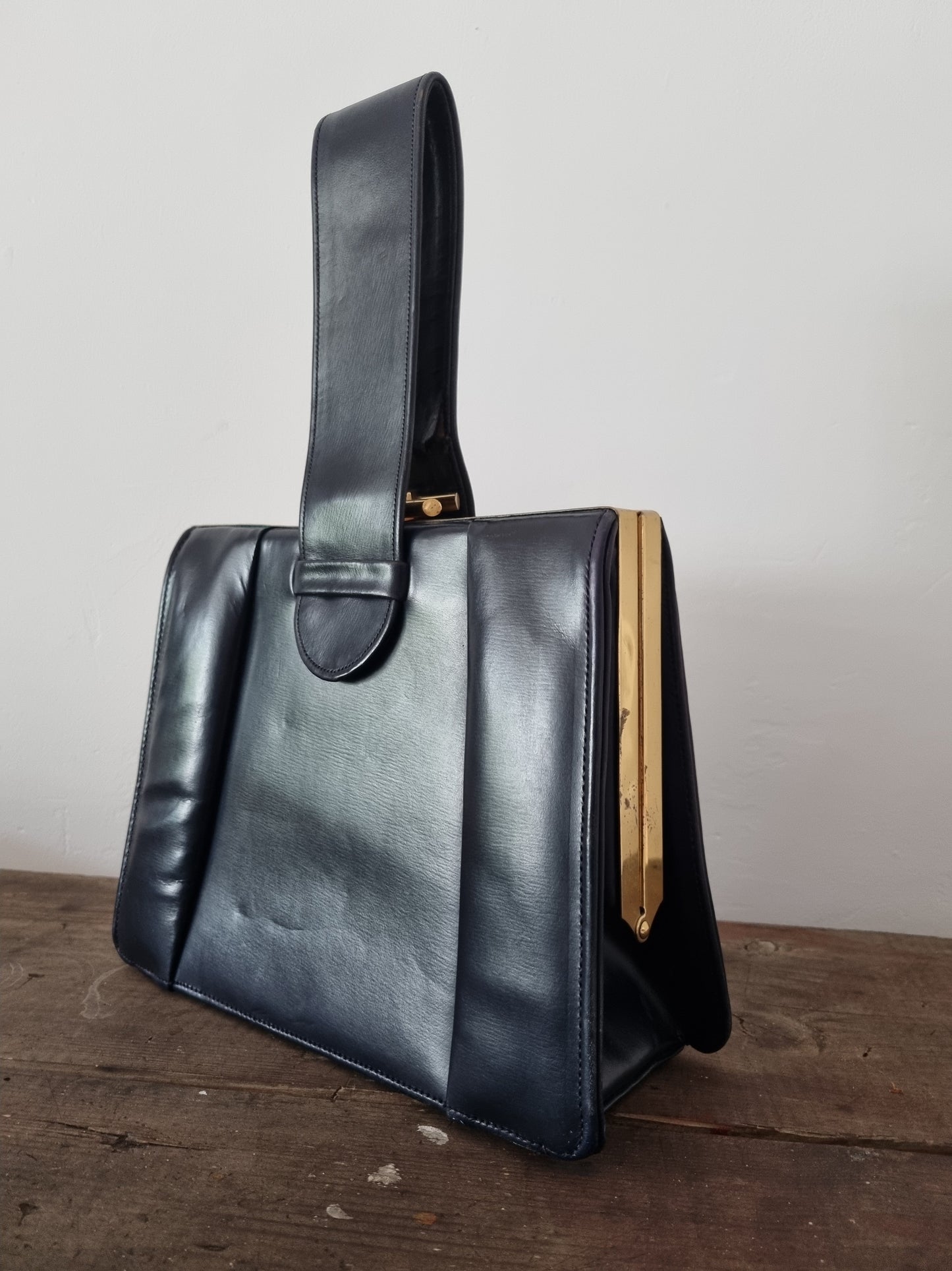 1940s Navy Blue/Black Bag with Purse. Made in England