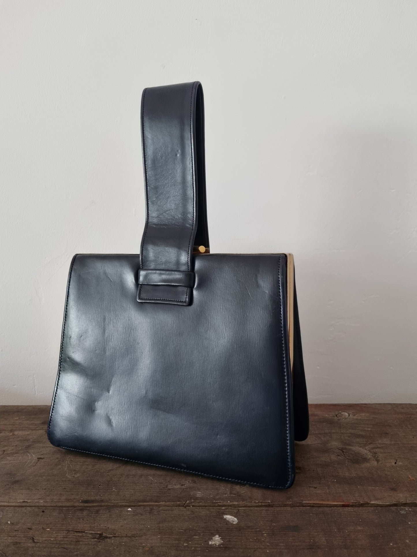 1940s Navy Blue/Black Bag with Purse. Made in England