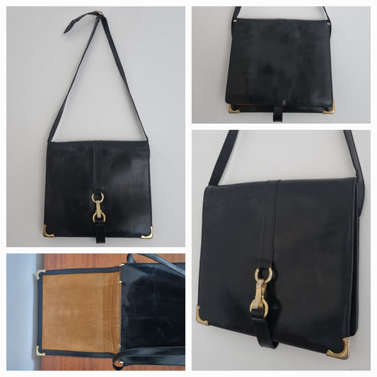 Vintage Black Buckle Shoulder Handbag