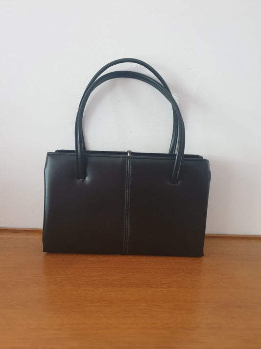 Vintage Black Three Compartment Top Handle Handbag