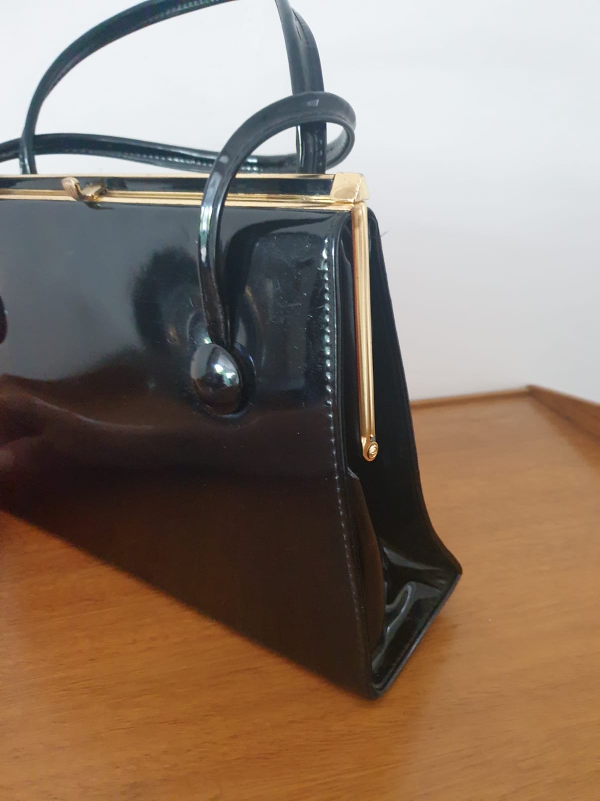 Vintage Black Patent Top Handle Handbag