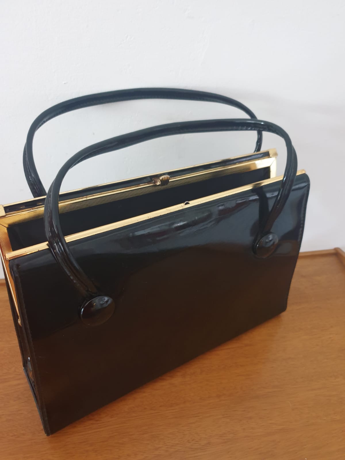 Vintage Black Patent Top Handle Handbag