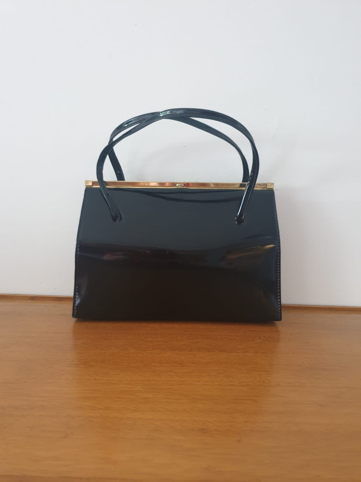 Vintage Black Patent Top Handle Handbag