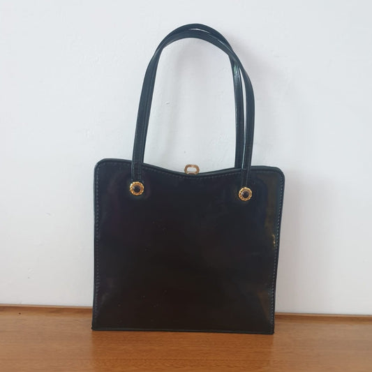 Vintage Ackery London Black Patent Kelly Handbag