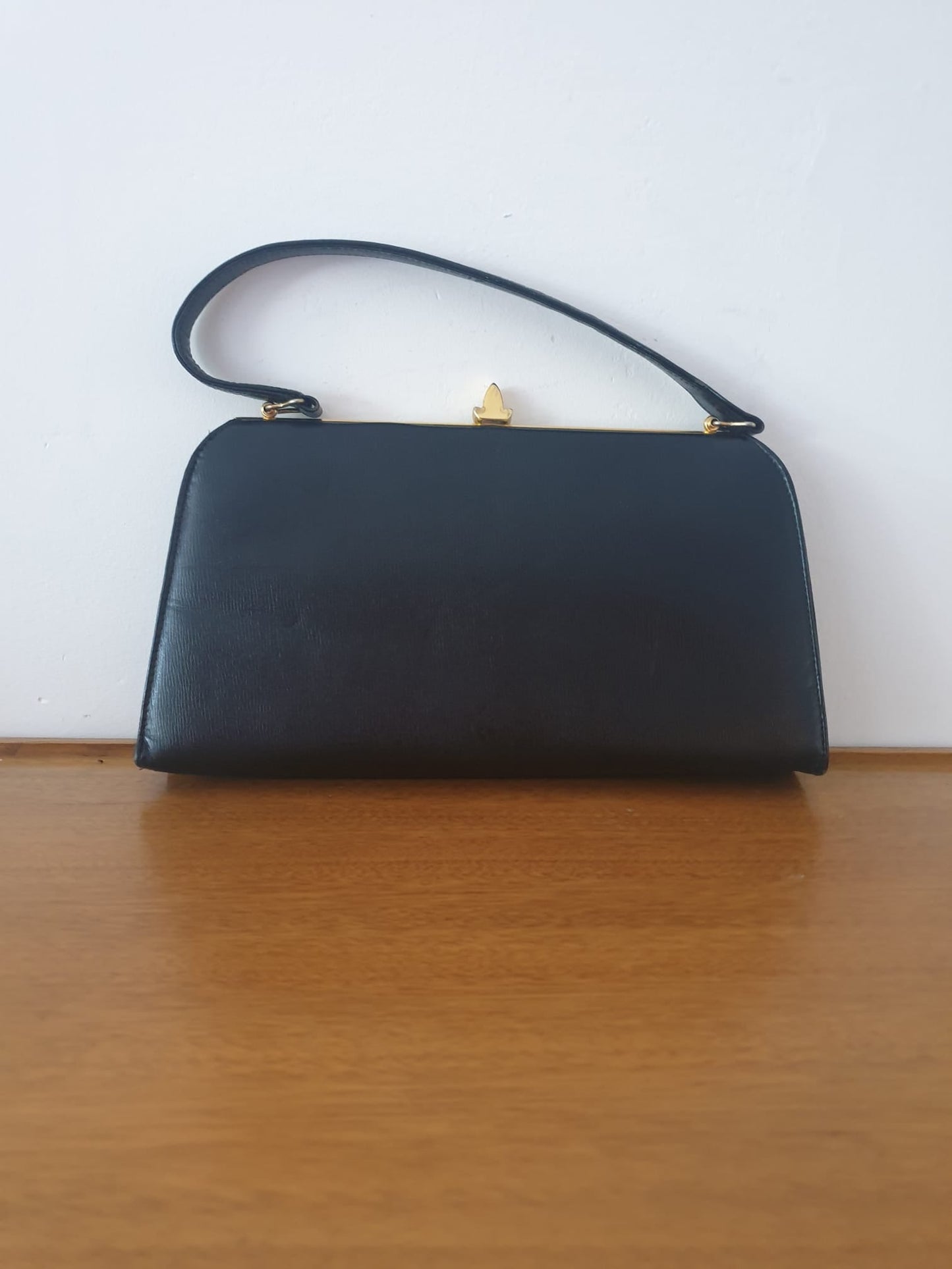 Vintage Black Leather Top Handle Handbag