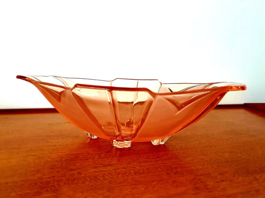 1930s Deep Pink Dish with Feet Vintage Glass Bowl Homeware. Display Item