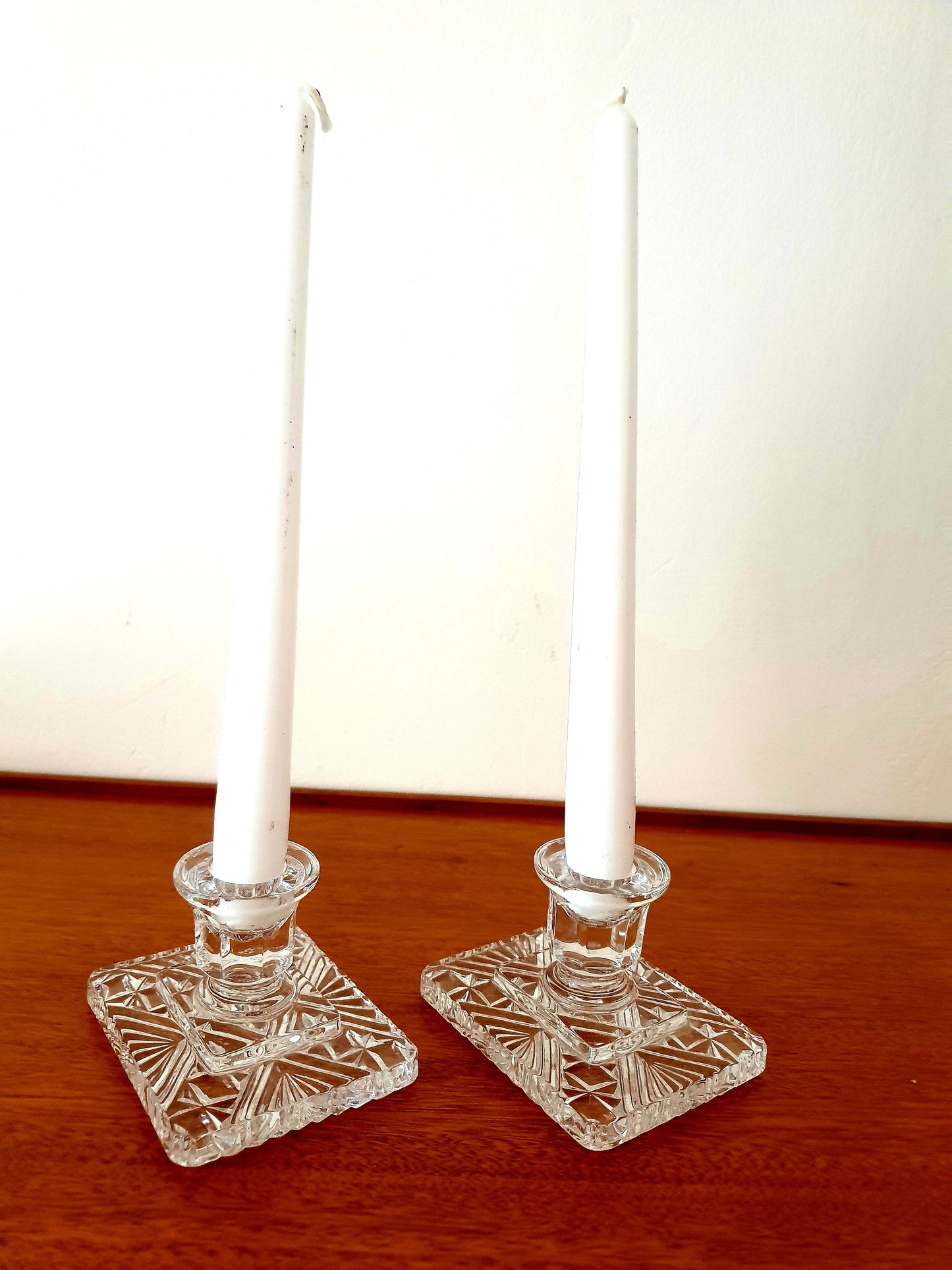 Glass Square Base Candleholder Pair with Candles