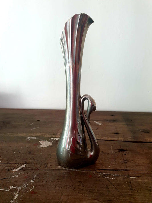 Silver Fluted Swan Vase