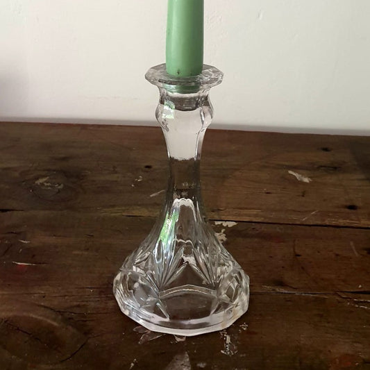 Clear Glass Engraved Candlestick