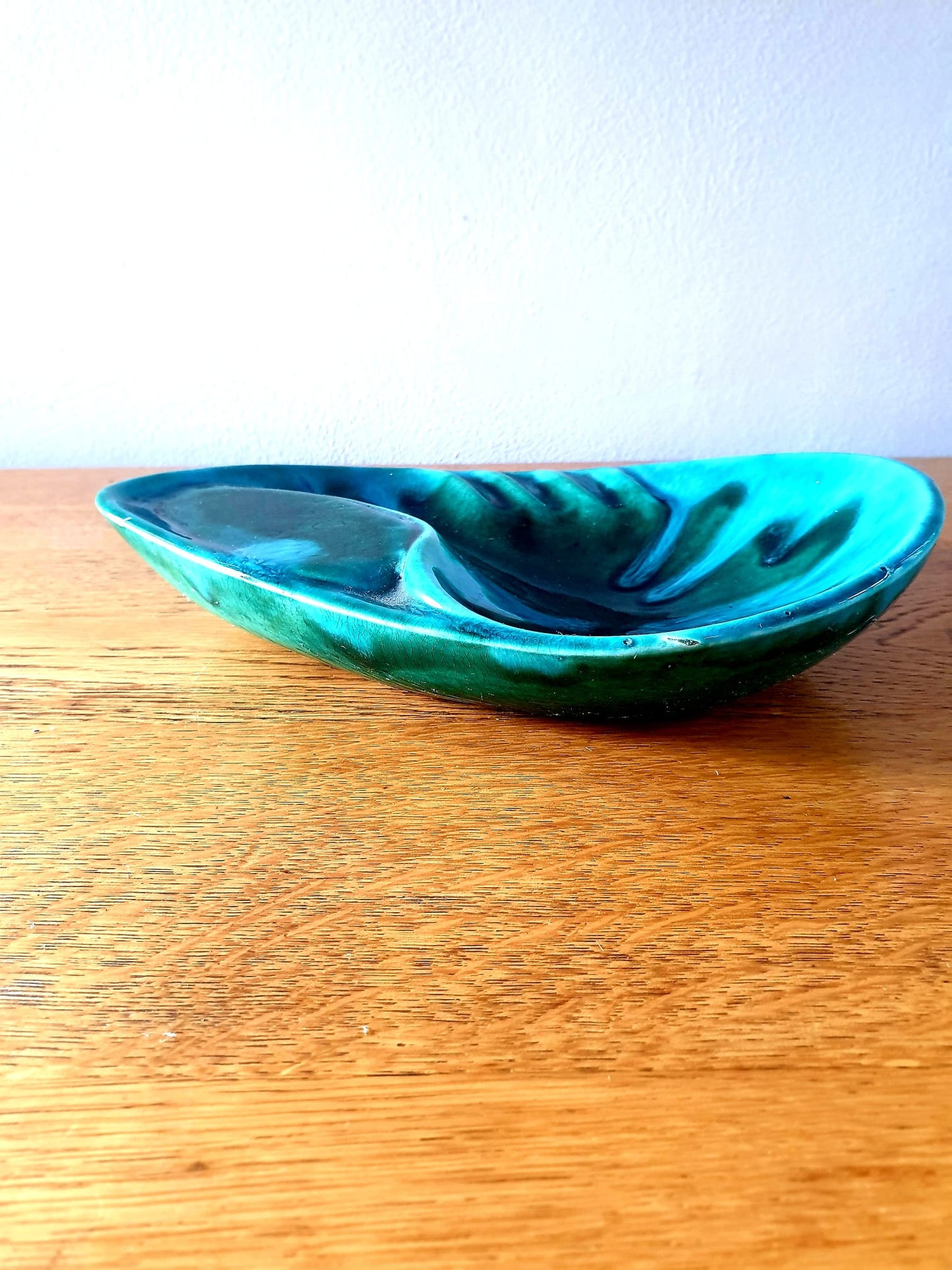 60s Blue Handmade Abstract Pottery Dish 1967