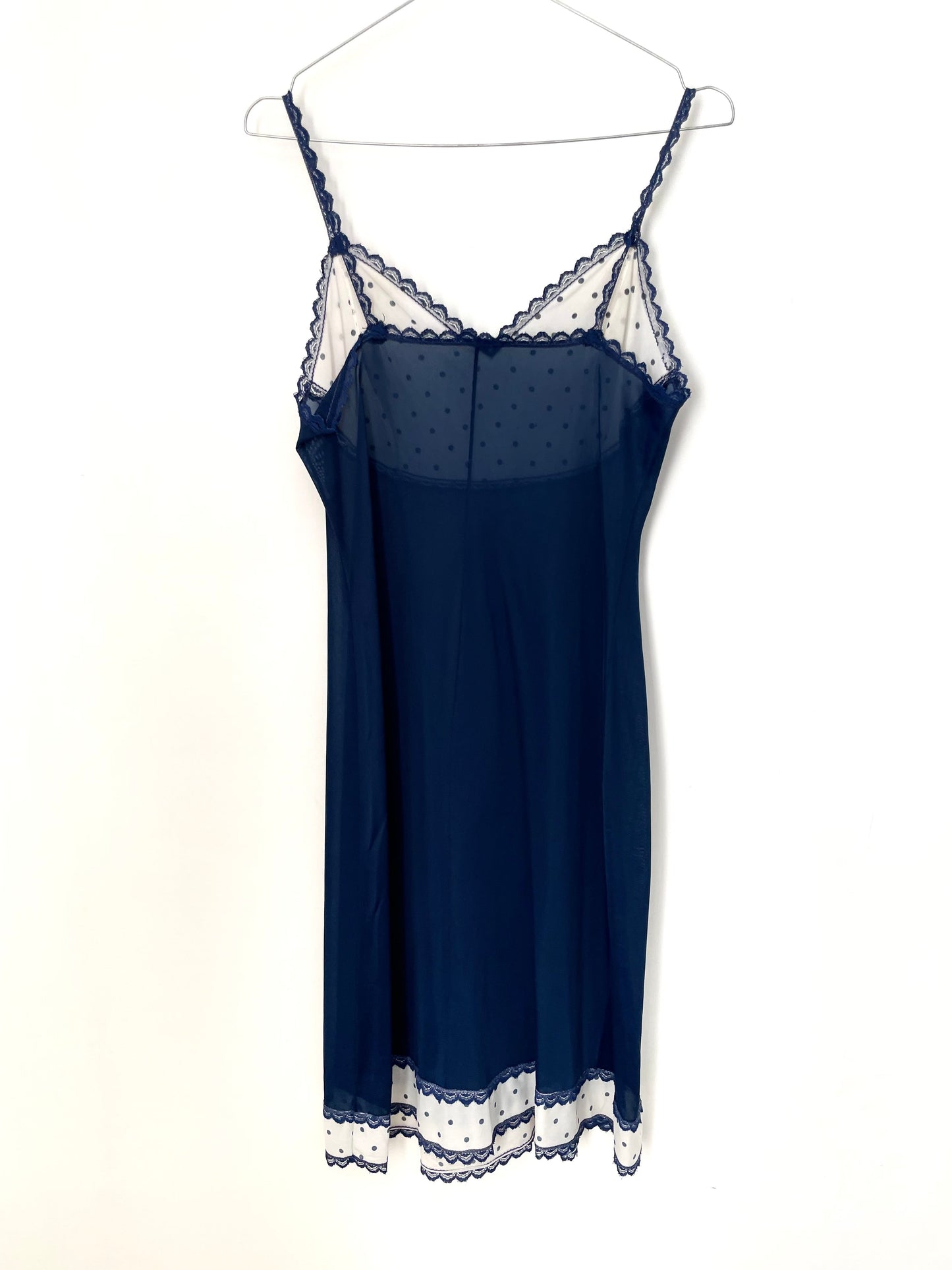 Vintage Navy Polka Dot Short Lace Slip Dress