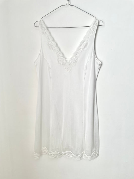 Vintage White Lace Plunge Short Slip Dress