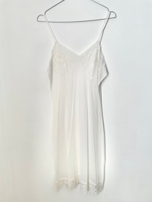 Vintage White Lace Bust Short Sheer Slip Dress