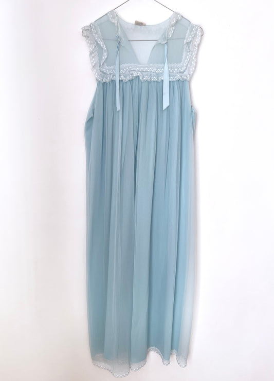 Vintage Blue Long Sleeveless Slip Dress Lingerie, Chemise, Babydoll, Sleepwear