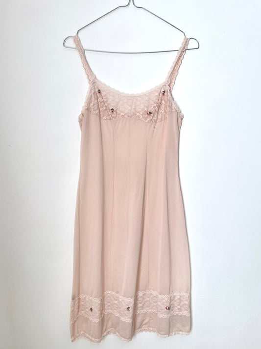 Vintage Rosch Bri Nylon Light Pink Lace Rose Slip Dress