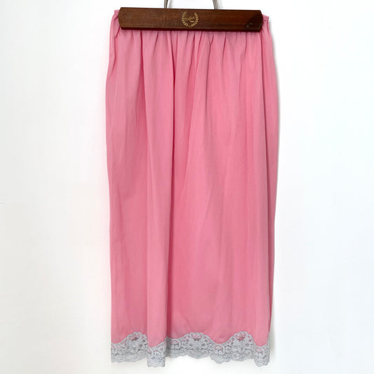 Vintage Pink Nylon Slip Skirt with Blue Lace. Made in the UK