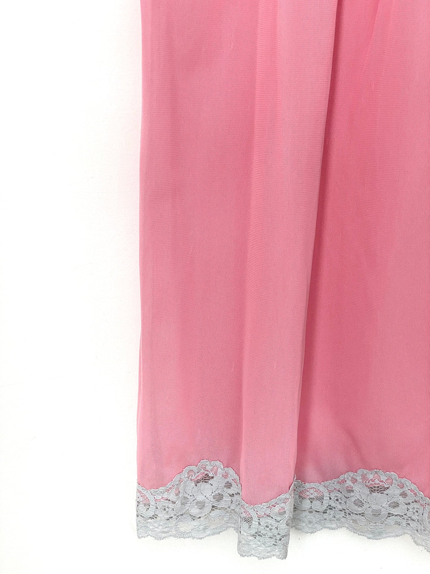 Vintage Pink Nylon Slip Skirt with Blue Lace. Made in the UK