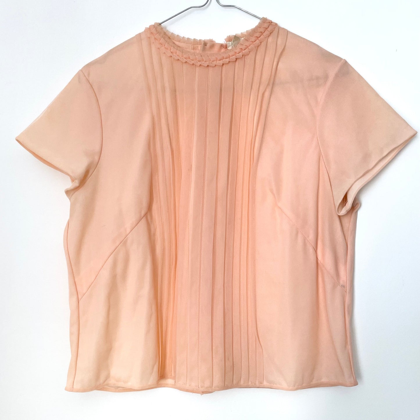 Vintage St Michael Nylon Peach Pink Pleated Button Blouse