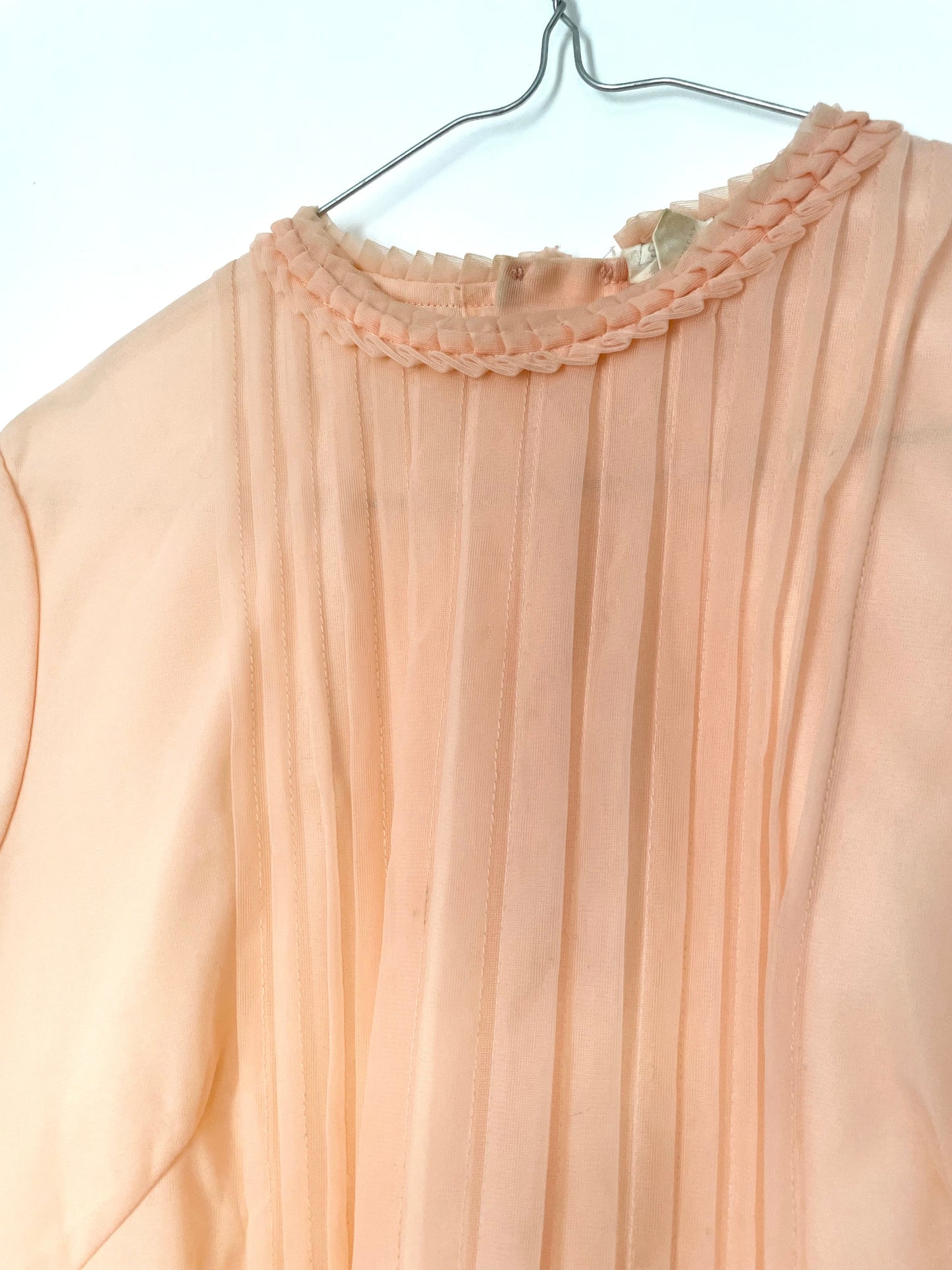 Vintage St Michael Nylon Peach Pink Pleated Button Blouse