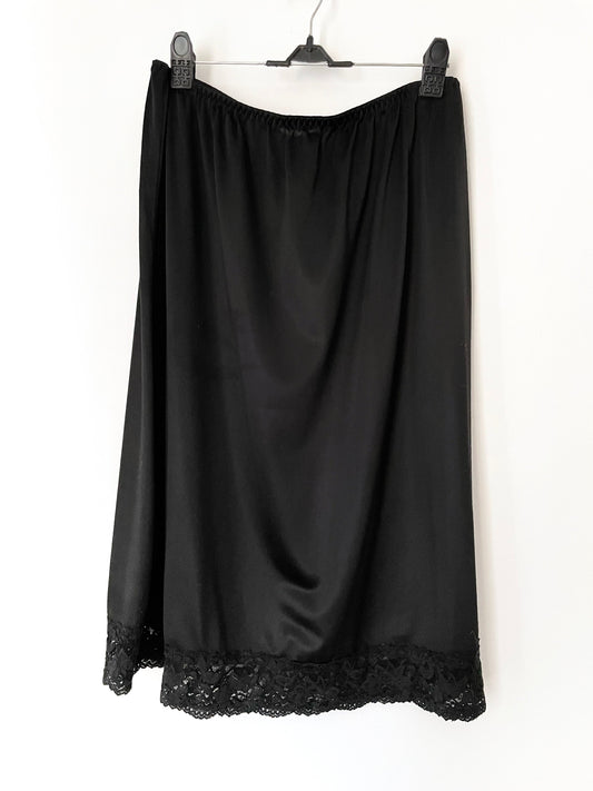 Vintage Black Short Slip Skirt with Lace Trim