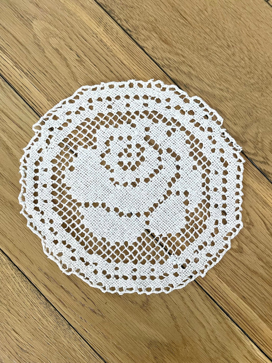 Vintage White Handmade Rose Doily  - Antique, Home Decor, Table, Lace, Crochet