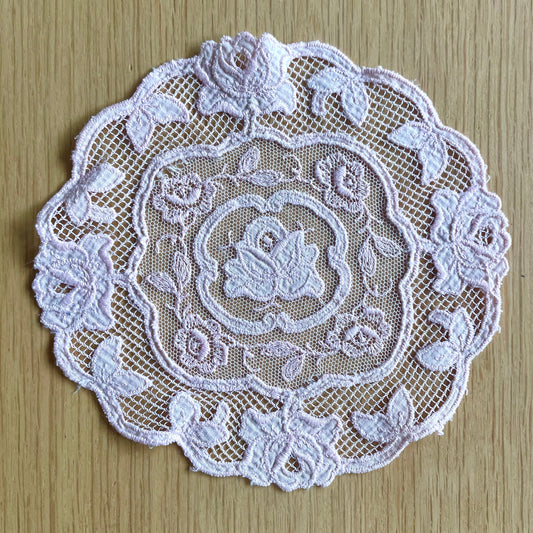 Vintage Pink Lace Rose Dressing Table Coaster - Home, Linen, Haberdashery, Craft, Antique, Embroidered