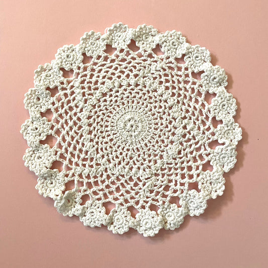 Vintage White Round Intricate Hand Crocheted Doily - Antique, Home Decor, Table, Lace, Crochet