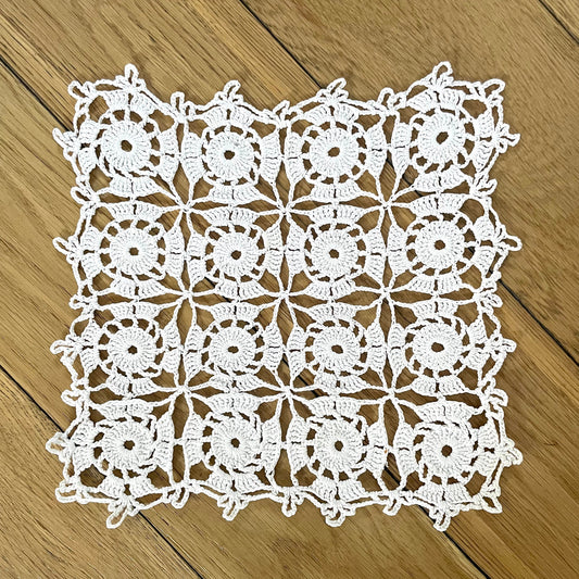 Vintage Antique White Hand Crocheted Square Doily  - Antique, Home Decor, Table, Lace, Crochet