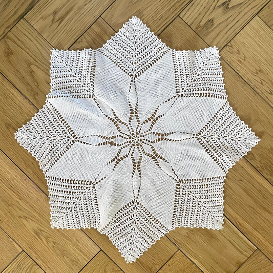 Vintage White Eight Point Star Snowflake Jug Cover Doily  - Antique, Home Decor, Table, Lace, Crochet