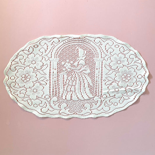 Vintage Crinoline Lady Cutwork Lace Secret Garden Oval Doily - Antique, Home Decor, Table, Lace, Crochet