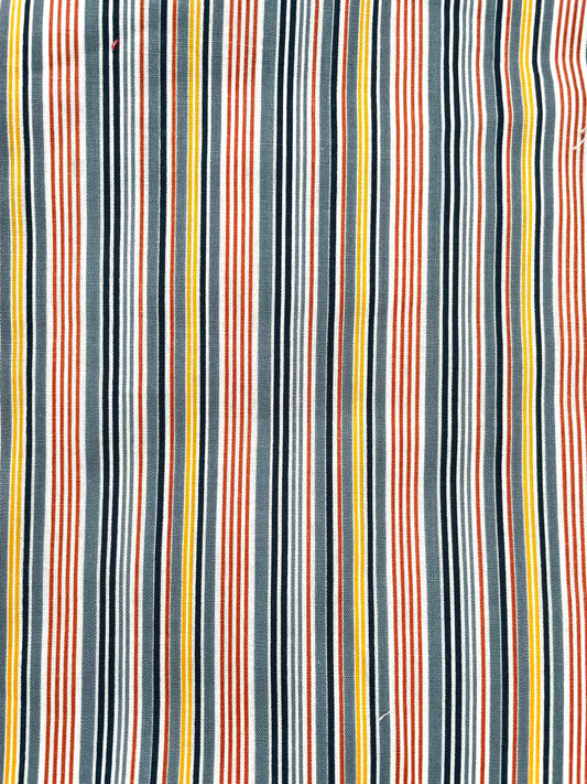 Vintage Red, Blue, White and Yellow Nautical Vintage Stripe Fabric Remnants. Two Pieces. - Haberdashery, Craft, Sewing, Fabric Scraps, Retro