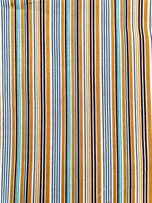 Vintage Yellow, Blue and White Striped Fabric Remnant. One Piece.- Haberdashery, Craft, Sewing, Fabric Scraps, Retro