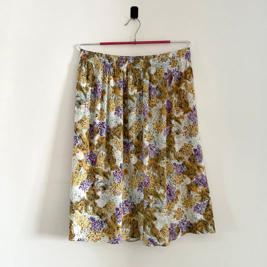 Vintage White, Yellow and Purple Floral Midi Skirt. Made in Britain.