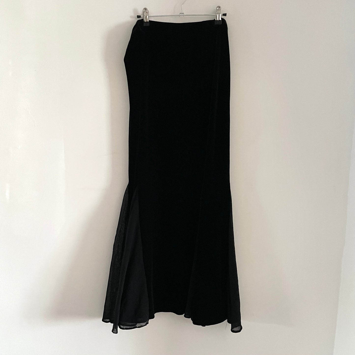 Vintage Gina Bacconi Black Velvet Panelled Designer Fit and Flare Skirt