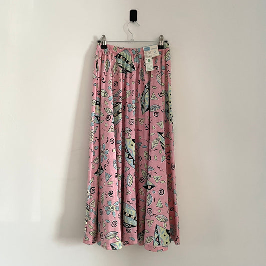 Vintage 80s Cotton St Michael Pink Geometric Leaf, Floral Print Skirt