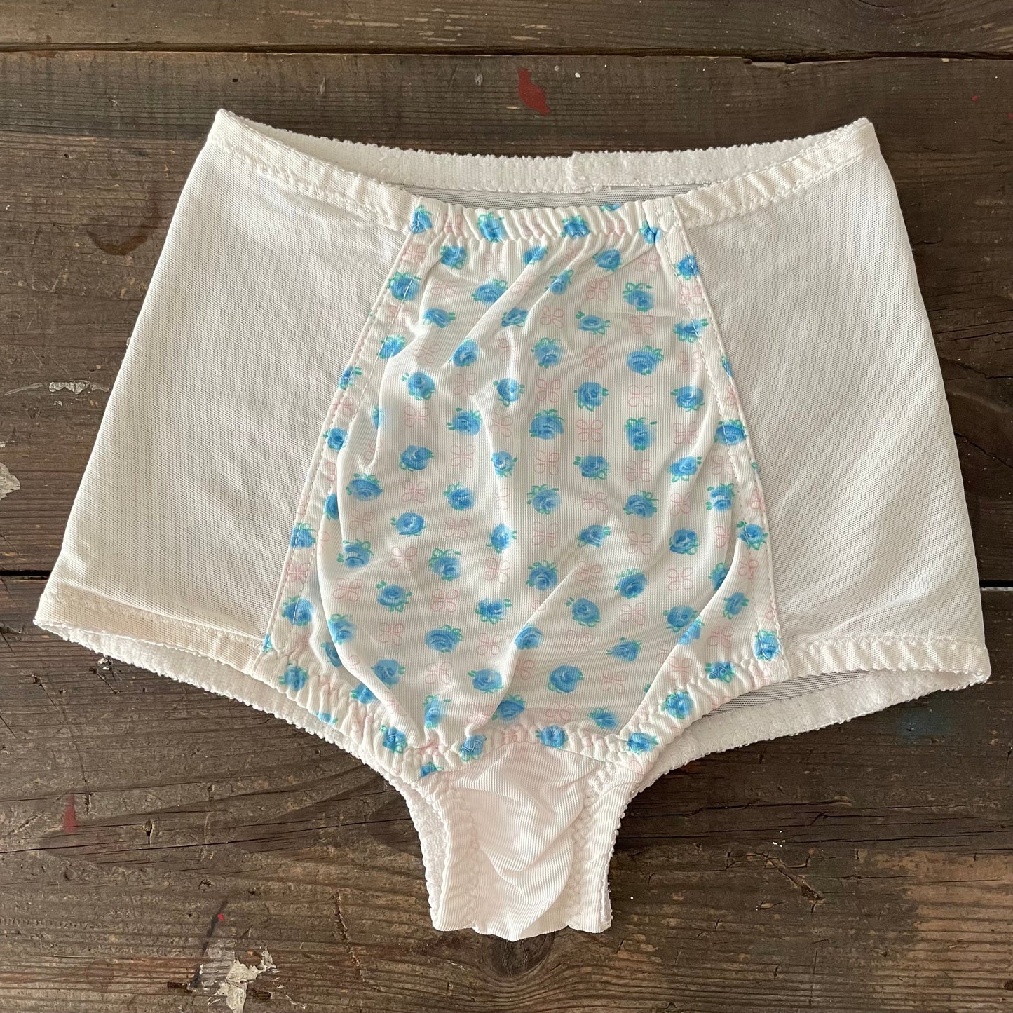 Vintage White and Blue Floral High Waisted Knickers Hosiery