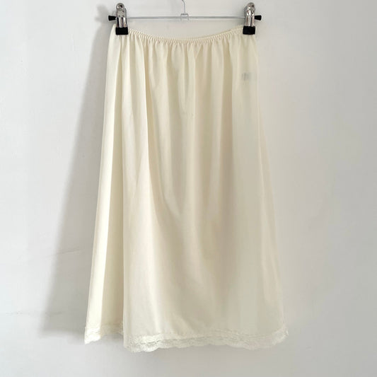 Vintage Elasticated Cream Half Slip Skirt with Lace Trim. Made in the UK