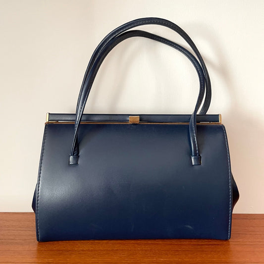 Vintage Classics Debenhams Navy Blue Kelly Handbag. Made in England.