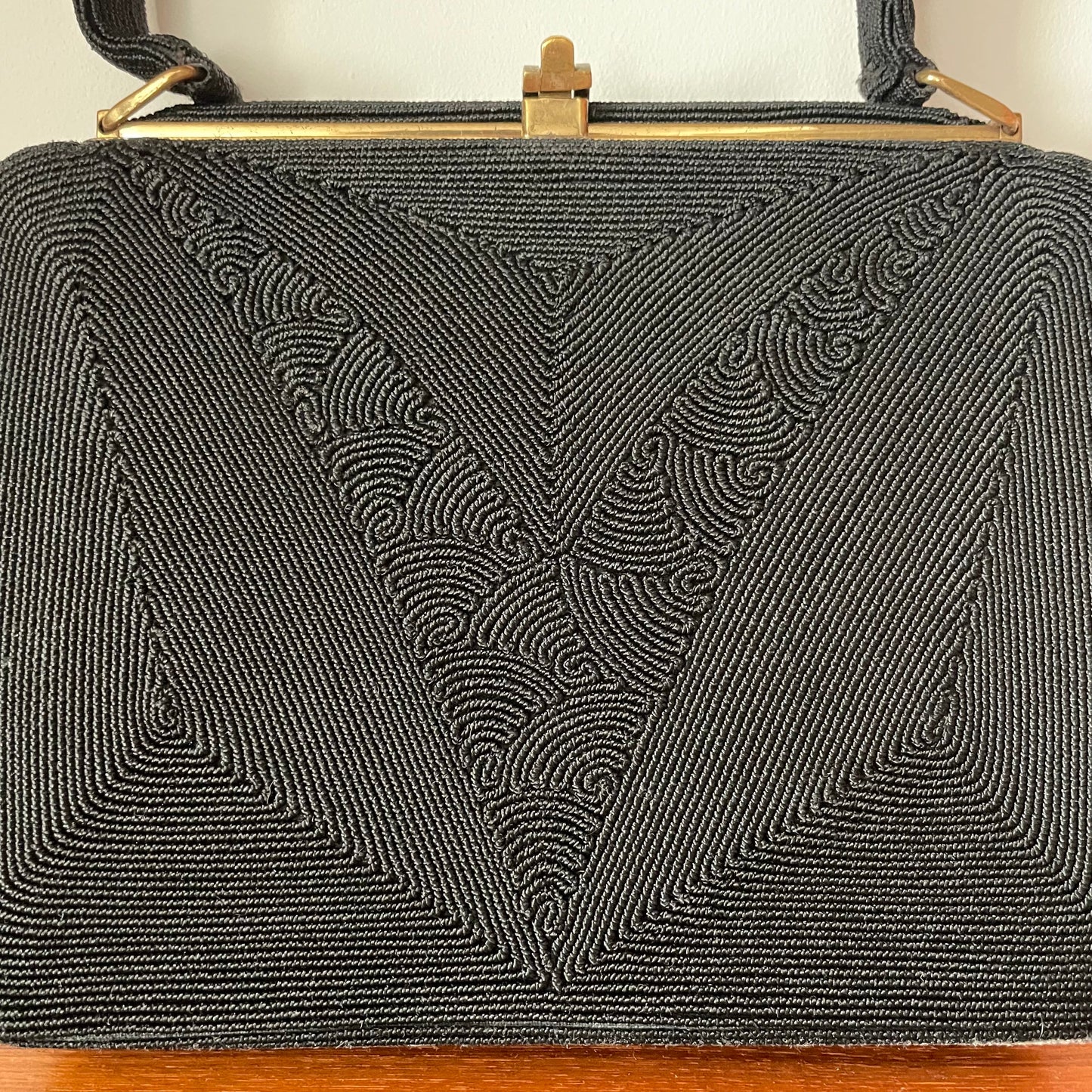 Vintage Black Corde Evening Top Handle Bag. Handbag. Made In England.