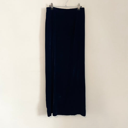 Vintage Navy Blue Velvet Straight Handmade Maxi Skirt