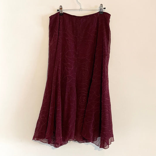 Vintage Burgundy Rose Pattern Handkerchief Hem Skirt