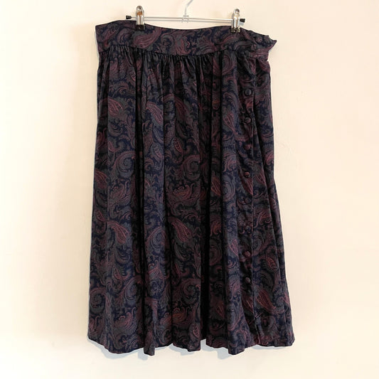 Vintage Midi Black and Purple Handmade Button Up Paisley Skirt