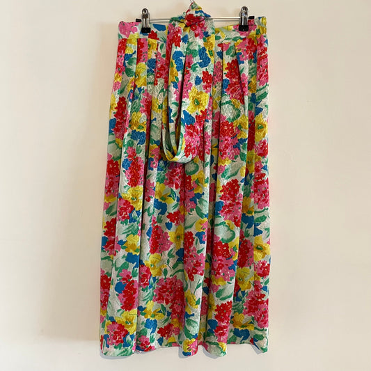 Vintage Kerena Bright Multicoloured Floral Skirt and Sash Belt